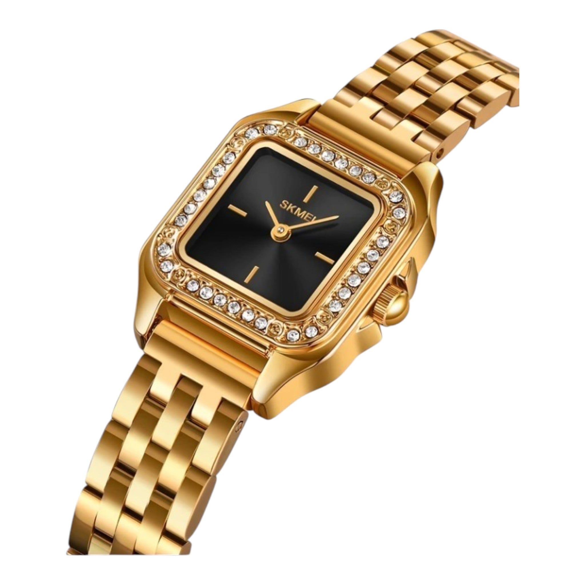 Link Yellow gold watch w/ black face