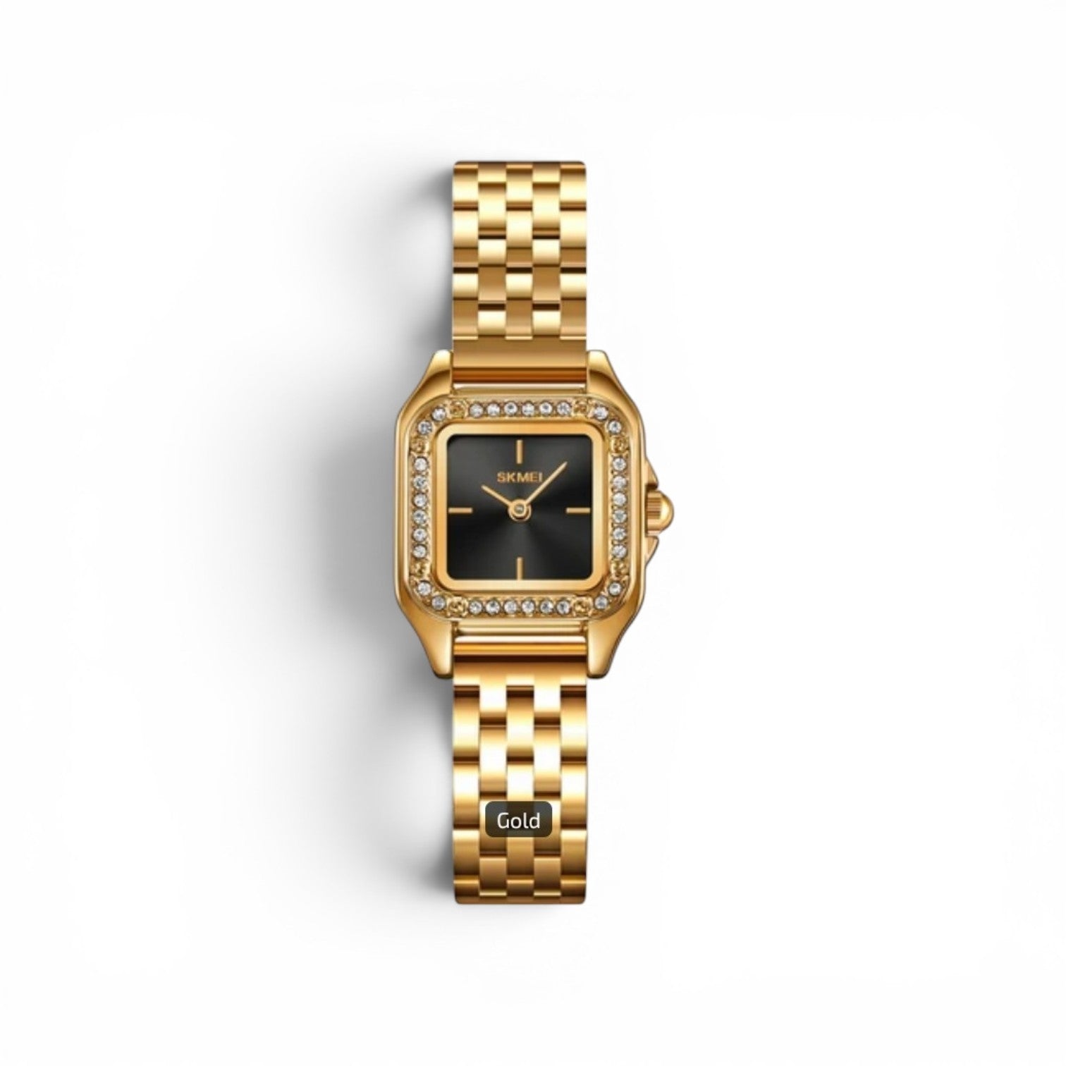 Link Yellow gold watch w/ black face
